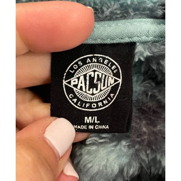 PacSun Homecoming Plaid Button Down Sherpa Shirt Shacket Aqua Gray Womens Md/Lg - Picture 10 of 10